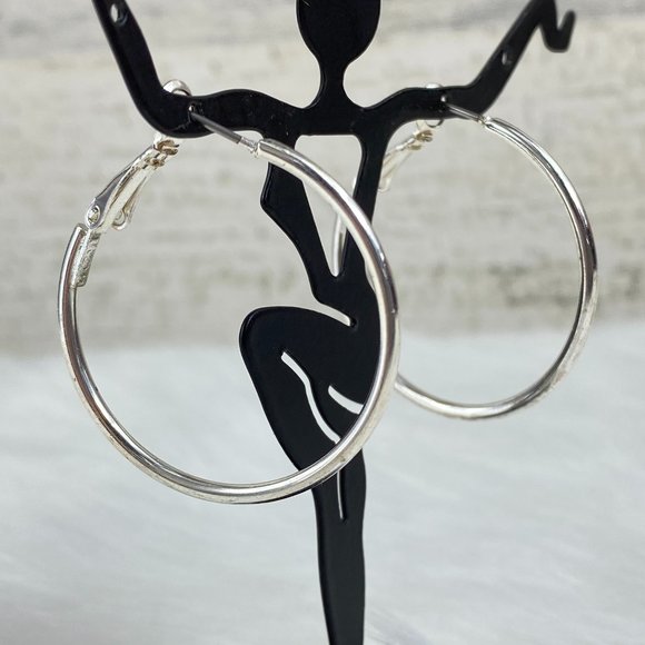 Vintage Silver Tone Hinged Large Hoop Earrings - Picture 2 of 5